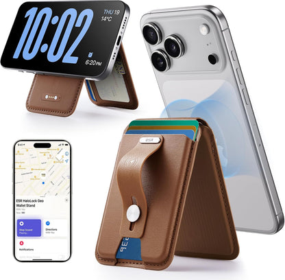 Magsafe Wallet with Full Find My Functionality,5 Card Holder Stand Grip for Phone Case, RFID Blocking, Magnetic Wallet for iPhone 17e/17/16/15/14/13/12 Series, with Adjustable Stand