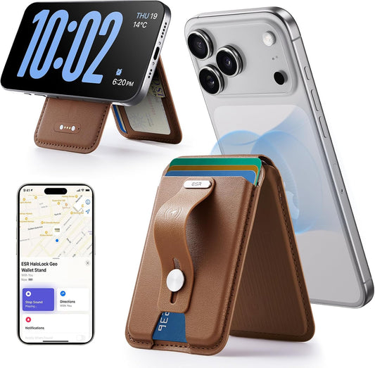 Magsafe Wallet with Full Find My Functionality,5 Card Holder Stand Grip for Phone Case, RFID Blocking, Magnetic Wallet for iPhone 17e/17/16/15/14/13/12 Series, with Adjustable Stand