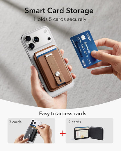 Magsafe Wallet with Full Find My Functionality,5 Card Holder Stand Grip for Phone Case, RFID Blocking, Magnetic Wallet for iPhone 17e/17/16/15/14/13/12 Series, with Adjustable Stand