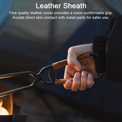 🔥Carbon Steel Fire Tongs with Leather Grip, Boost Spring Design, and Serrated Tips for and Effortless Fire Handling