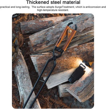 🔥Carbon Steel Fire Tongs with Leather Grip, Boost Spring Design, and Serrated Tips for and Effortless Fire Handling