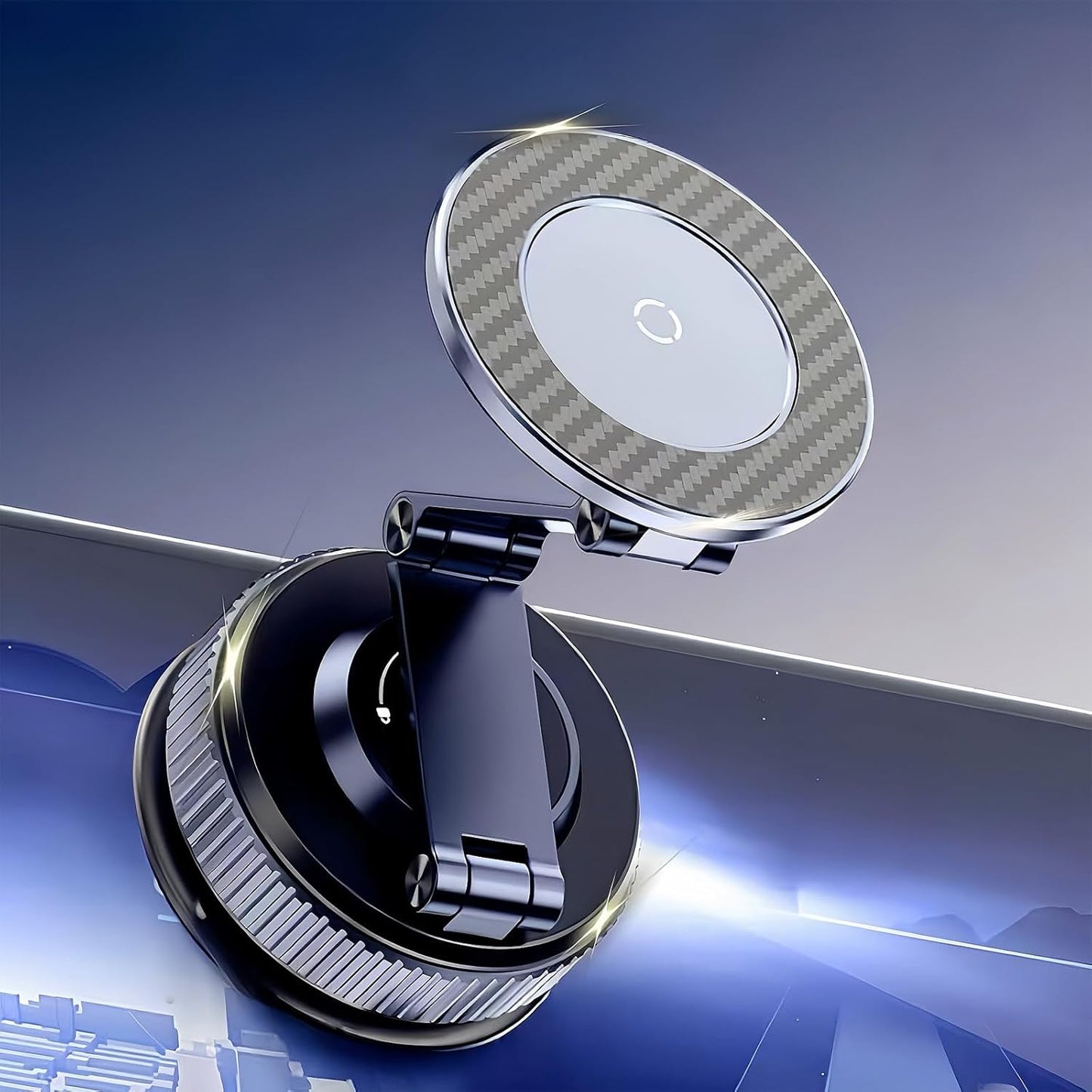 Magnetic car phone holder with suction cup, 360° adjustable folding, made of zinc alloy, suitable for Tesla, iPhone 17, 16, 15, 14, 13, and 12 series.