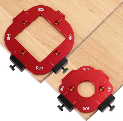 🛠️🛠️2 Pcs Router Corner Radius Template R10/R15/R20/R25/ R30/R35/R40/R50, Aluminum Router Corner Rounding Jig for Woodworking, 4-in-1 Arc Cutting Guide Set for Trim, Handheld, and Table Routers