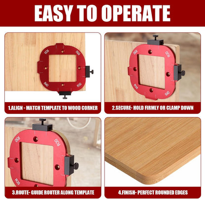 🛠️🛠️2 Pcs Router Corner Radius Template R10/R15/R20/R25/ R30/R35/R40/R50, Aluminum Router Corner Rounding Jig for Woodworking, 4-in-1 Arc Cutting Guide Set for Trim, Handheld, and Table Routers