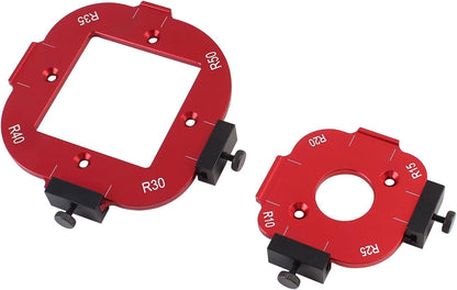 🛠️🛠️2 Pcs Router Corner Radius Template R10/R15/R20/R25/ R30/R35/R40/R50, Aluminum Router Corner Rounding Jig for Woodworking, 4-in-1 Arc Cutting Guide Set for Trim, Handheld, and Table Routers