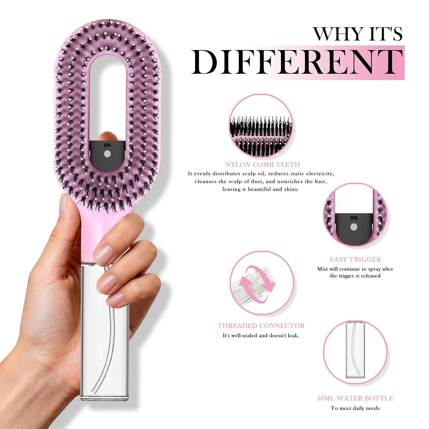 2-in-1 Detangler Hair Brush, With Built-In Mister Spray, Wet & Dry Detangling Brush