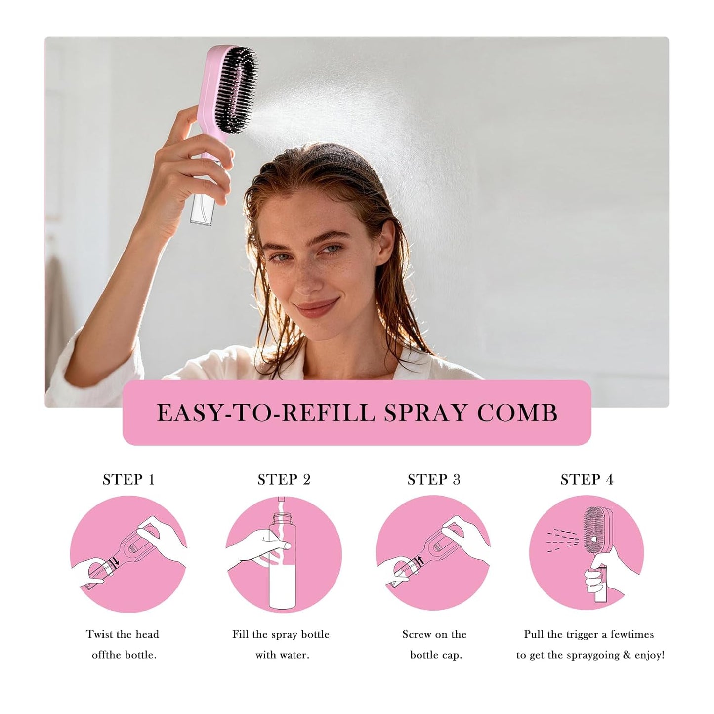 2-in-1 Detangler Hair Brush, With Built-In Mister Spray, Wet & Dry Detangling Brush