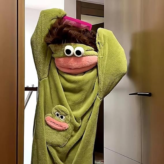 Cozy Oversized Hooded Flannel Robe Soft Plush Long Sleepwear Cute Monster Design Home Wear with Shoes and Comb