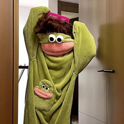 Cozy Oversized Hooded Flannel Robe Soft Plush Long Sleepwear Cute Monster Design Home Wear with Shoes and Comb