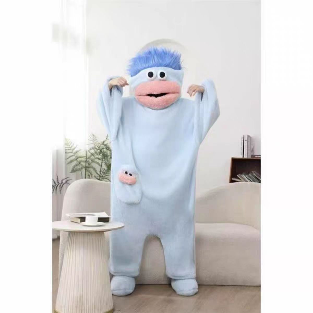Cozy Oversized Hooded Flannel Robe Soft Plush Long Sleepwear Cute Monster Design Home Wear with Shoes and Comb