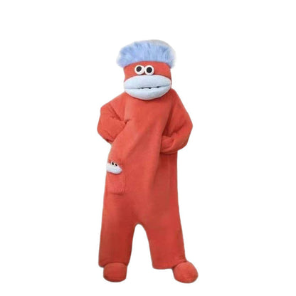 Cozy Oversized Hooded Flannel Robe Soft Plush Long Sleepwear Cute Monster Design Home Wear with Shoes and Comb