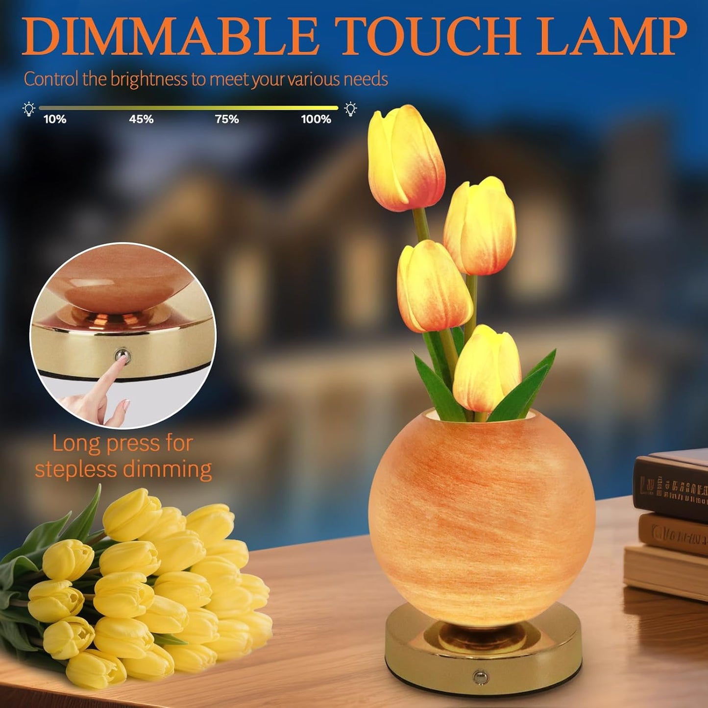 Tulip Table Lamp, Rechargeable Cordless Touch Dimming
