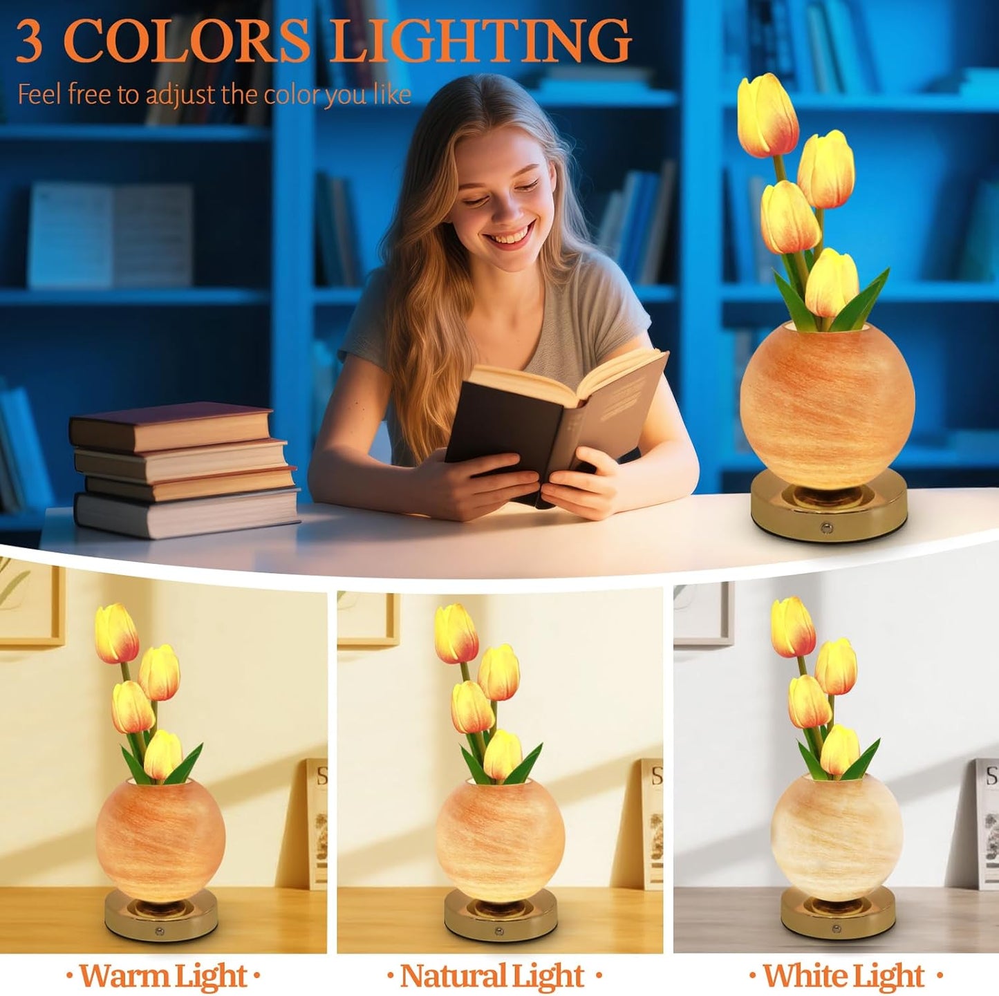 Tulip Table Lamp, Rechargeable Cordless Touch Dimming