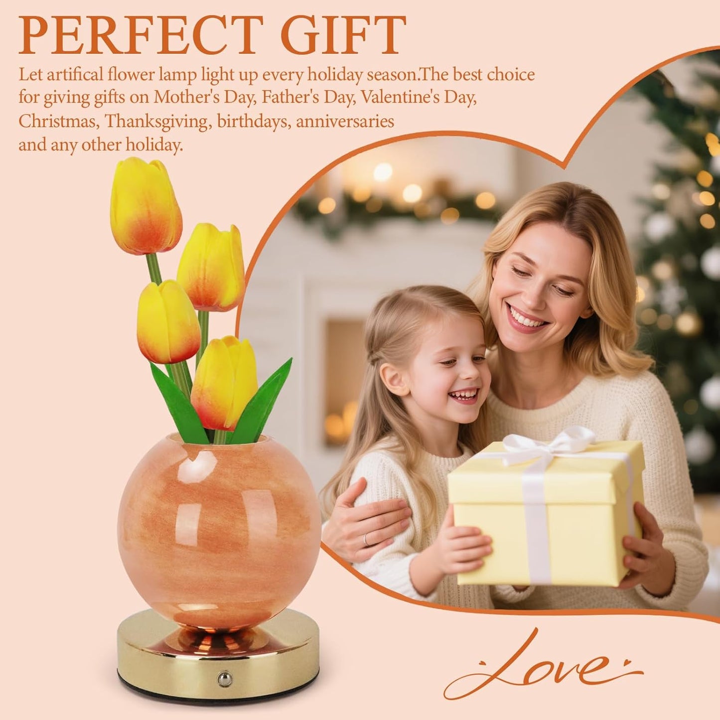 Tulip Table Lamp, Rechargeable Cordless Touch Dimming