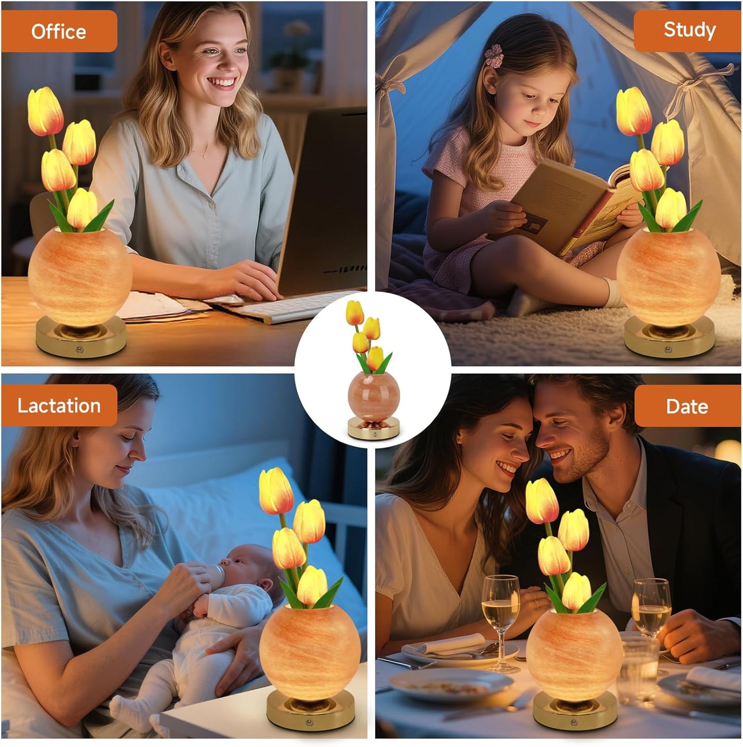 Tulip Table Lamp, Rechargeable Cordless Touch Dimming