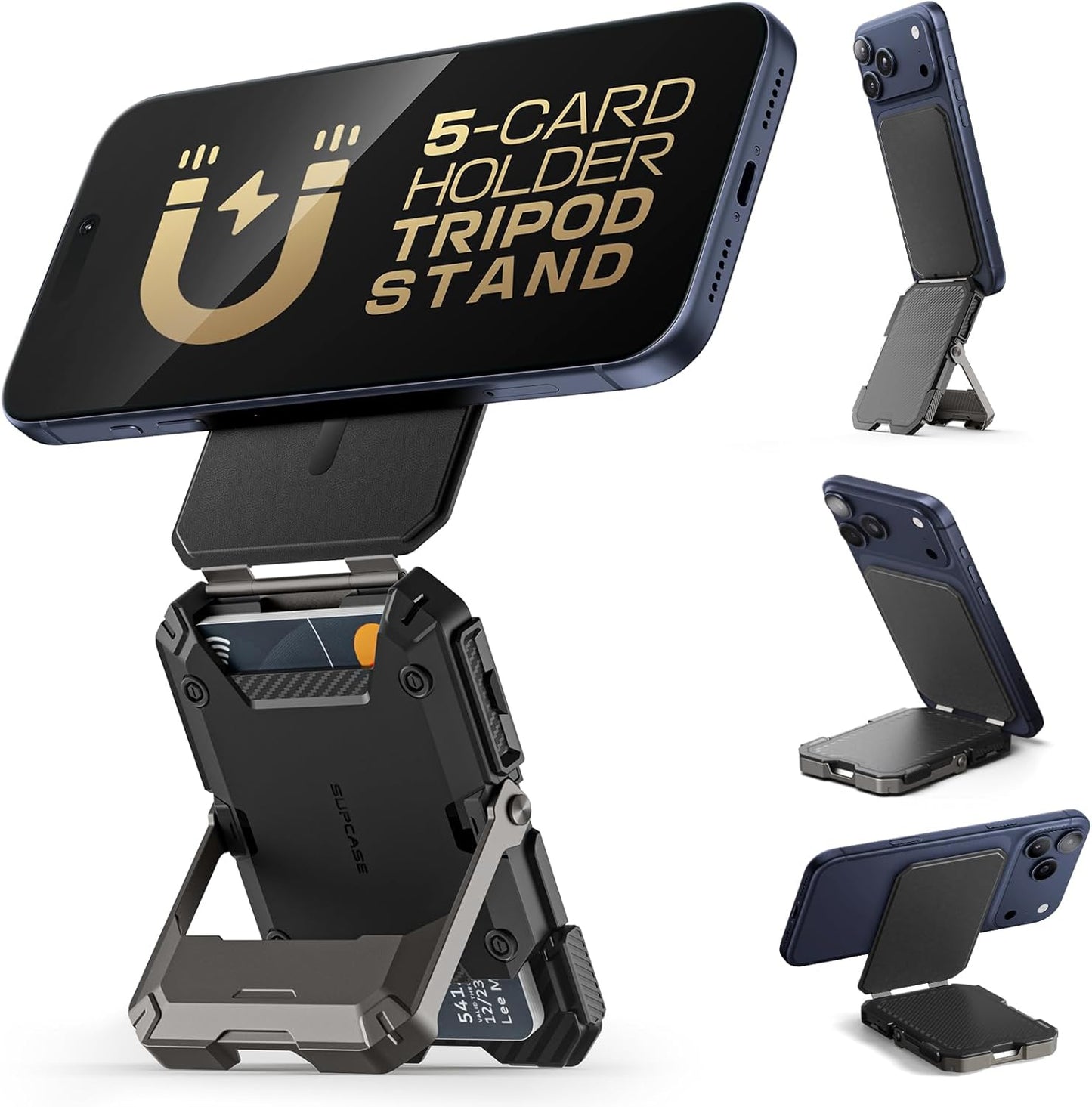 MagSafe Wallet with Stand, [Hold 5 Cards] [Adjustable Stand] [RFID Blocking] Phone Credit Card Holder Tripod for iPhone 17/16/15/14/13/12 Series