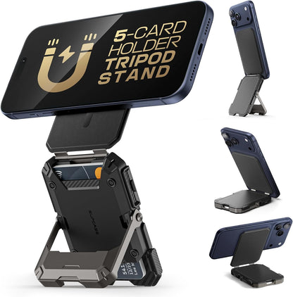 MagSafe Wallet with Stand, [Hold 5 Cards] [Adjustable Stand] [RFID Blocking] Phone Credit Card Holder Tripod for iPhone 17/16/15/14/13/12 Series