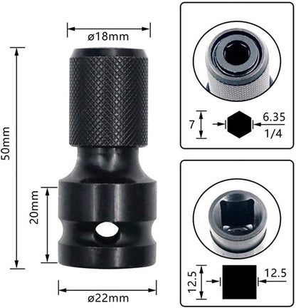 2PCS 1/2 inch Square Drive to 1/4 inch Hex Female Socket Adapter Converter Chuck Adaptor for Air and Electric Impact Wrench Impact Drill Ratchet Wrench