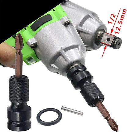 2PCS 1/2 inch Square Drive to 1/4 inch Hex Female Socket Adapter Converter Chuck Adaptor for Air and Electric Impact Wrench Impact Drill Ratchet Wrench