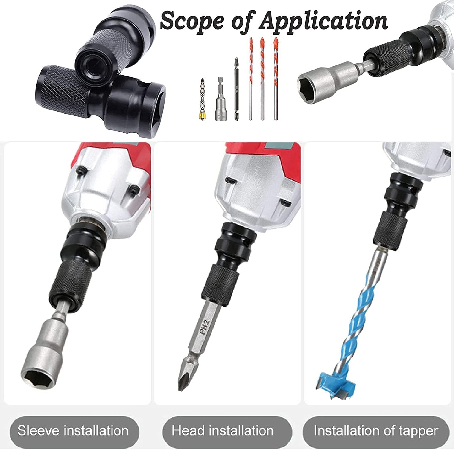 2PCS 1/2 inch Square Drive to 1/4 inch Hex Female Socket Adapter Converter Chuck Adaptor for Air and Electric Impact Wrench Impact Drill Ratchet Wrench