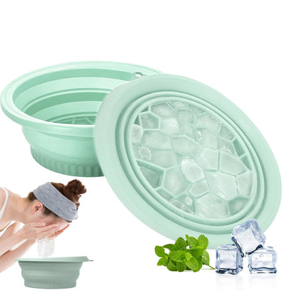 🧊🧊Face Bowl for Ice with Built-in Ice Tray – Collapsible Silicone Facial Ice Bath Bowl for Cold Plunge Therapy, Acne Relief & Skin Tightening – Green Home, Camping & Travel Portable Spa Tool