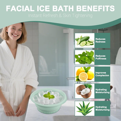 🧊🧊Face Bowl for Ice with Built-in Ice Tray – Collapsible Silicone Facial Ice Bath Bowl for Cold Plunge Therapy, Acne Relief & Skin Tightening – Green Home, Camping & Travel Portable Spa Tool