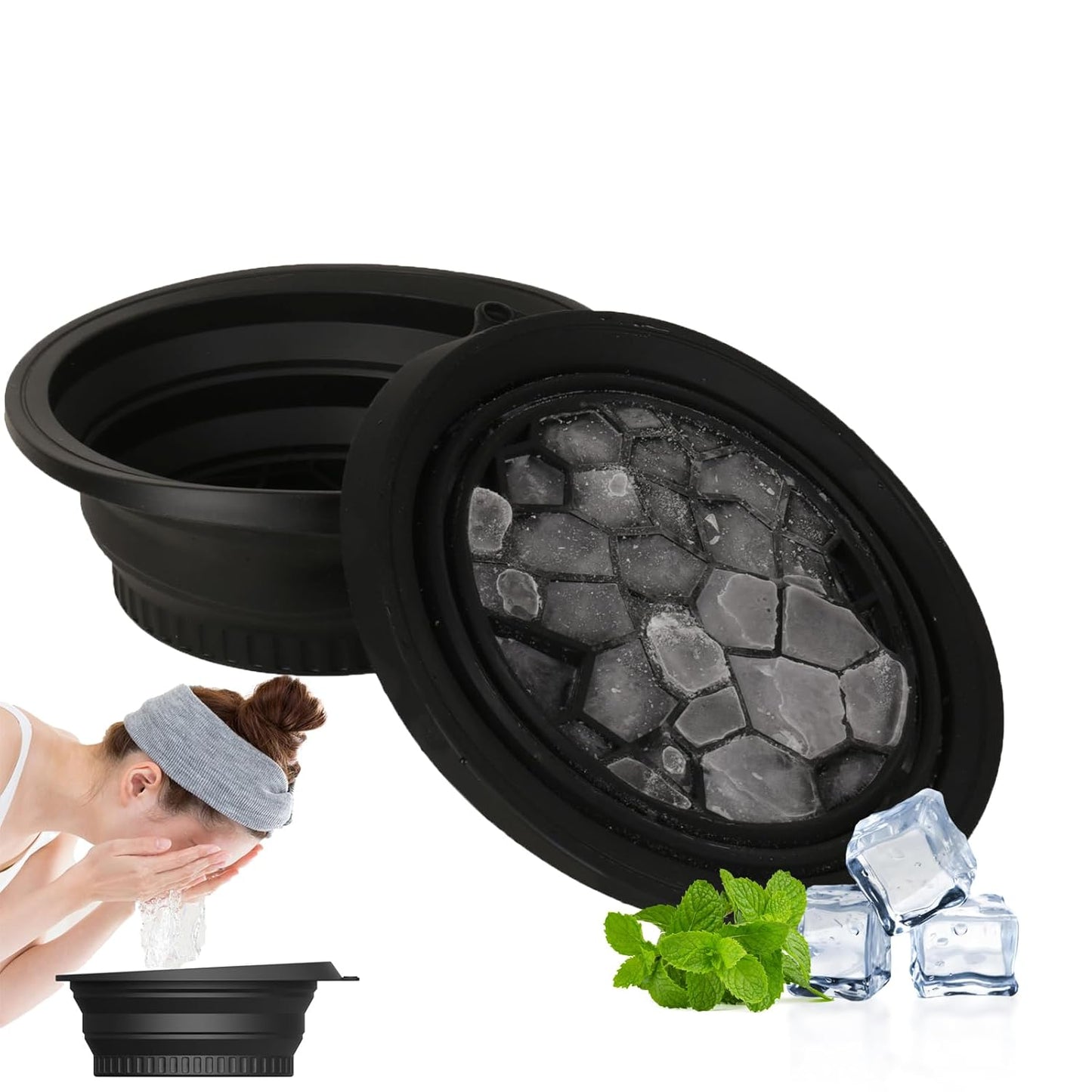 🧊🧊Face Bowl for Ice with Built-in Ice Tray – Collapsible Silicone Facial Ice Bath Bowl for Cold Plunge Therapy, Acne Relief & Skin Tightening – Green Home, Camping & Travel Portable Spa Tool