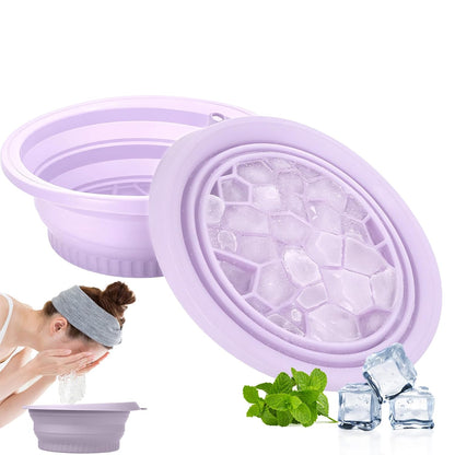 🧊🧊Face Bowl for Ice with Built-in Ice Tray – Collapsible Silicone Facial Ice Bath Bowl for Cold Plunge Therapy, Acne Relief & Skin Tightening – Green Home, Camping & Travel Portable Spa Tool