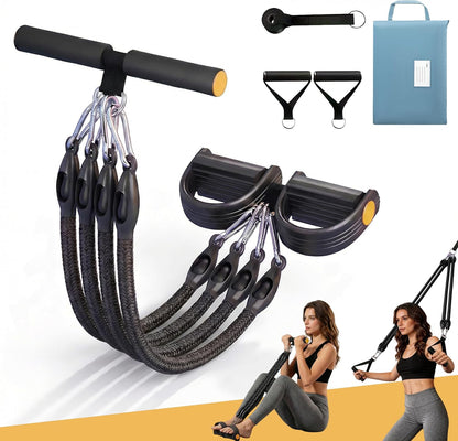 💪Upgrade Pedal Resistance Band, Multifunction Home Gym Workout Equipment with 4x25lbs Tubes for Sit Up & Arm Exercise