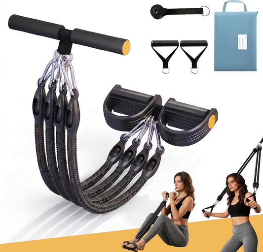 💪Upgrade Pedal Resistance Band, Multifunction Home Gym Workout Equipment with 4x25lbs Tubes for Sit Up & Arm Exercise
