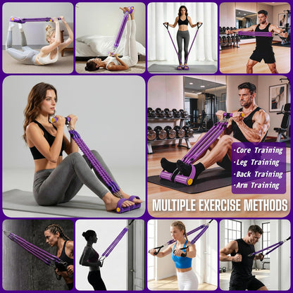 💪Upgrade Pedal Resistance Band, Multifunction Home Gym Workout Equipment with 4x25lbs Tubes for Sit Up & Arm Exercise
