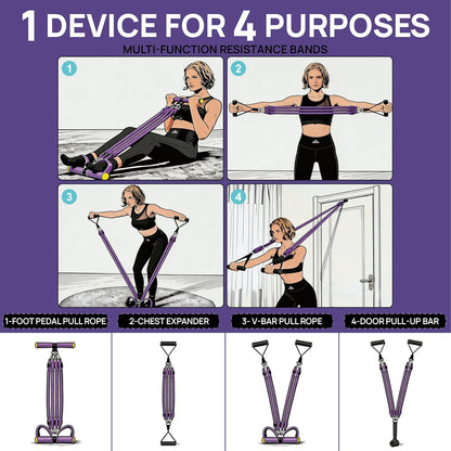 💪Upgrade Pedal Resistance Band, Multifunction Home Gym Workout Equipment with 4x25lbs Tubes for Sit Up & Arm Exercise