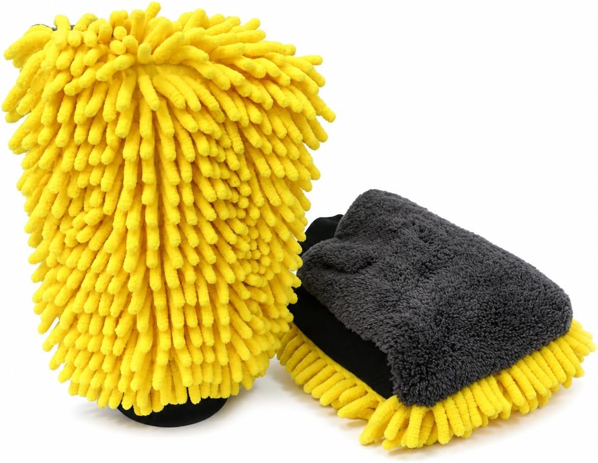🧽🧽3 pcs Car Wash Mitt, Double-Sided Chenille Microfiber