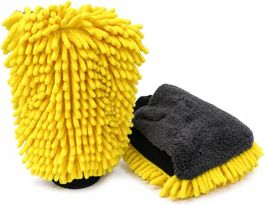 🧽🧽3 pcs Car Wash Mitt, Double-Sided Chenille Microfiber
