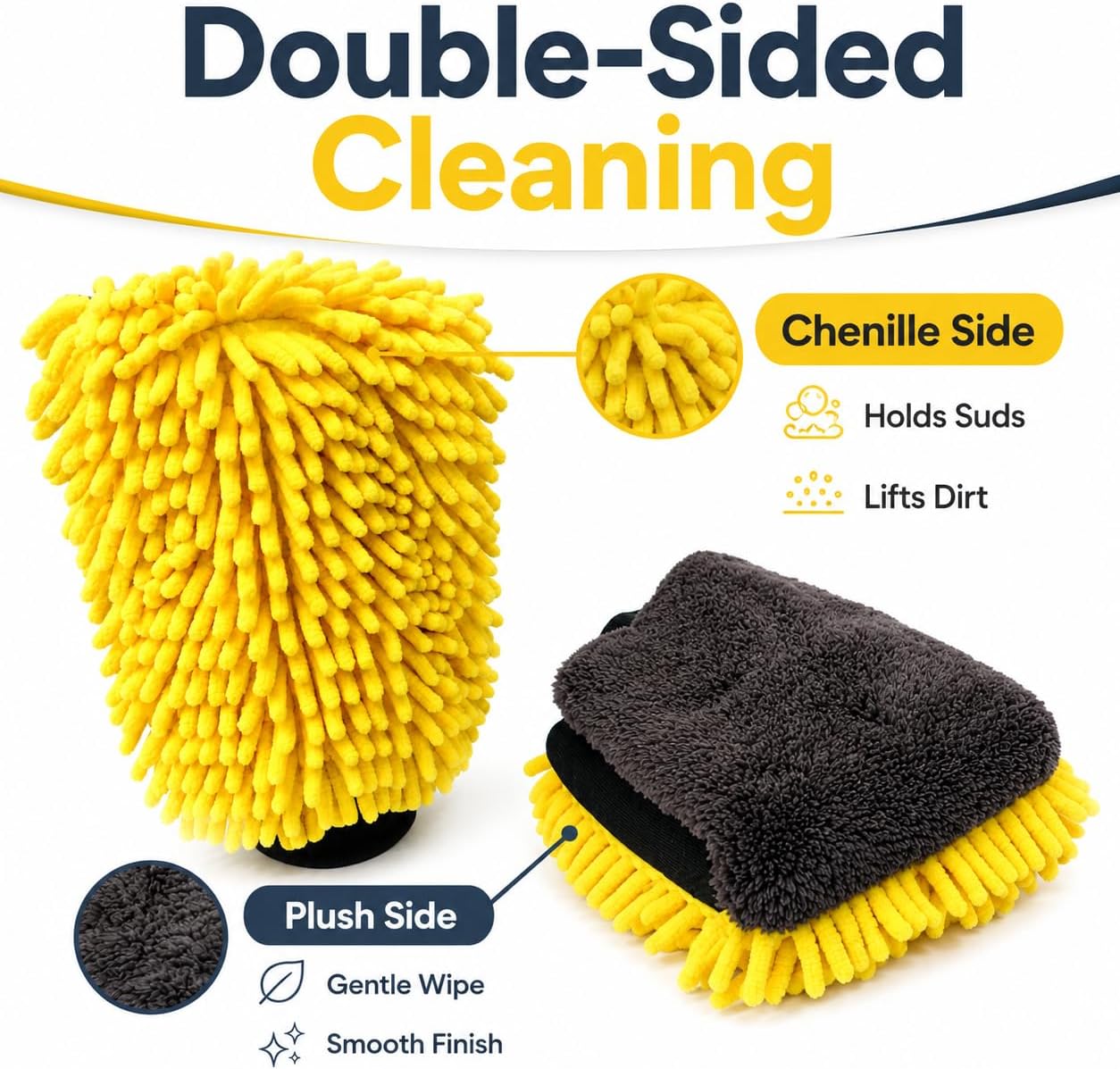 🧽🧽3 pcs Car Wash Mitt, Double-Sided Chenille Microfiber