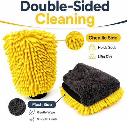 🧽🧽3 pcs Car Wash Mitt, Double-Sided Chenille Microfiber