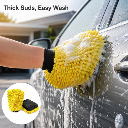 🧽🧽3 pcs Car Wash Mitt, Double-Sided Chenille Microfiber