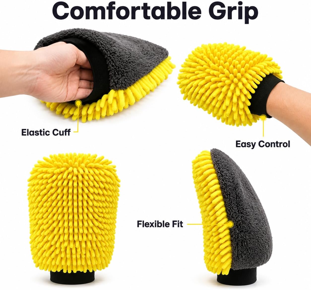 🧽🧽3 pcs Car Wash Mitt, Double-Sided Chenille Microfiber