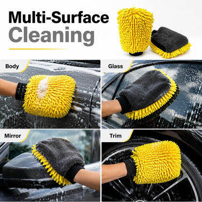 🧽🧽3 pcs Car Wash Mitt, Double-Sided Chenille Microfiber
