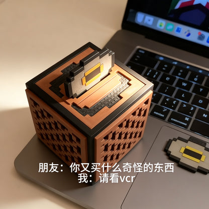 Pixel cube desktop ornament, music box record player