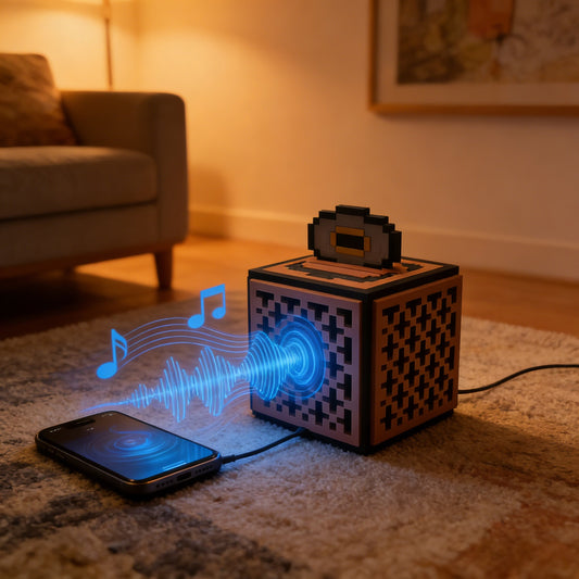 Pixel cube desktop ornament, music box record player