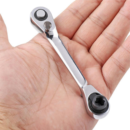 Silver Ratchet Wrench 1/4 Inch Mini Double Headed 72 Tooth Drive Socket (Bits Not Included), 5 Degrees Quick Install Release