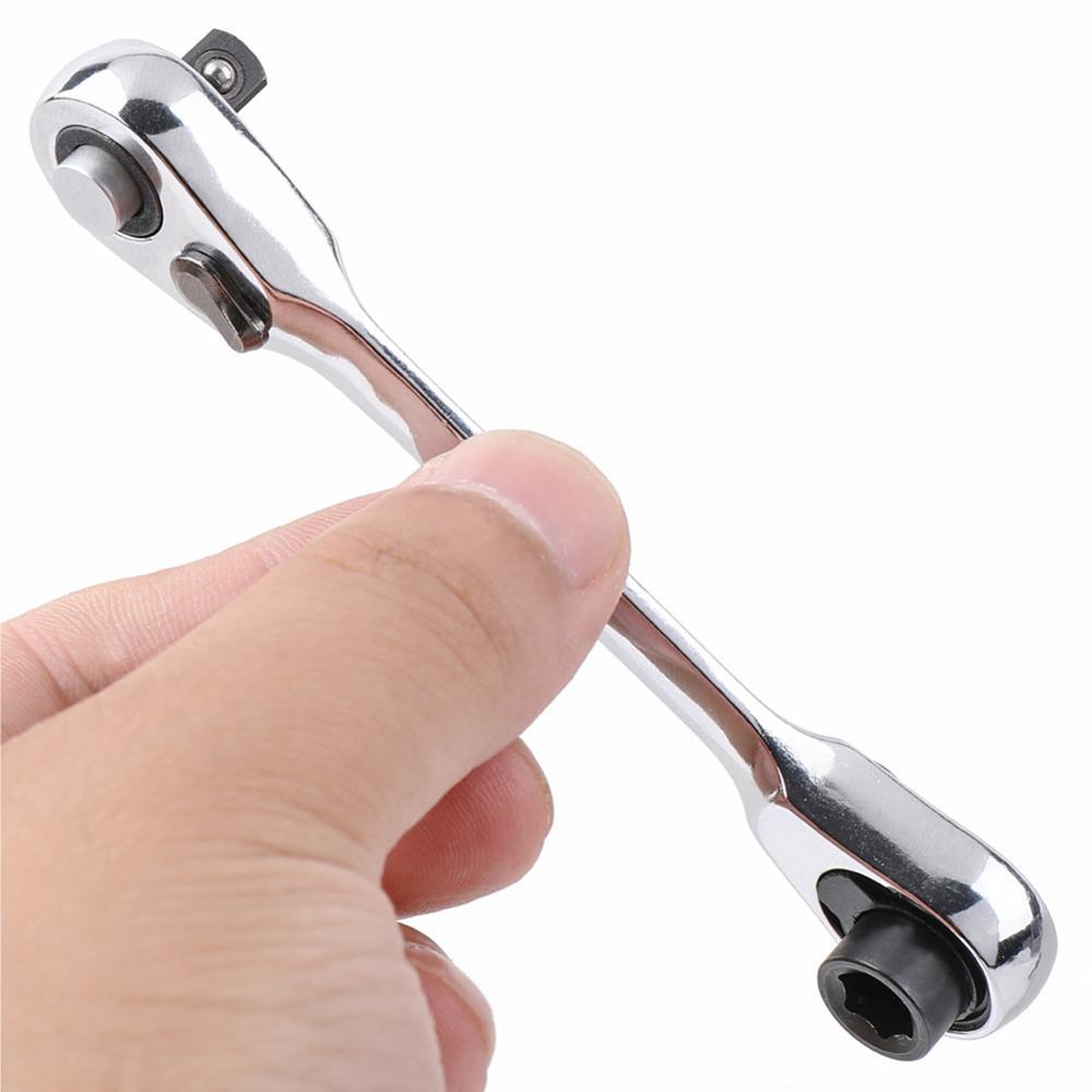 Silver Ratchet Wrench 1/4 Inch Mini Double Headed 72 Tooth Drive Socket (Bits Not Included), 5 Degrees Quick Install Release