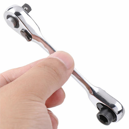 Silver Ratchet Wrench 1/4 Inch Mini Double Headed 72 Tooth Drive Socket (Bits Not Included), 5 Degrees Quick Install Release
