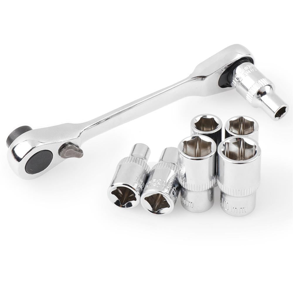 Silver Ratchet Wrench 1/4 Inch Mini Double Headed 72 Tooth Drive Socket (Bits Not Included), 5 Degrees Quick Install Release