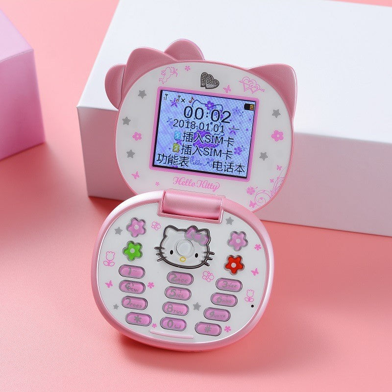 ✨️✨️Hello Kitty Cute Mini Girl Mobile Phone with Flip Cartoon No Lock Kids Dual Card Mobile Phone