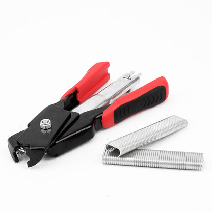🛠️🛠️Hog Ring Pliers Kits W/ 100 C Clips Staples Tool, Hand Operated Spring Loaded Clamp Fences Tools Farm Animals Nailer Pliers Fastening Bird Chicken Mesh Cage Wire Fencing Household Use