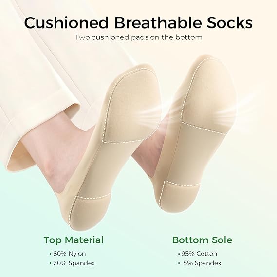 🔥7 Pairs No Show Socks Womens Cushioned Non Slip Low Cut Invisible Liner Footies Socks🧦 for Flats Loafers