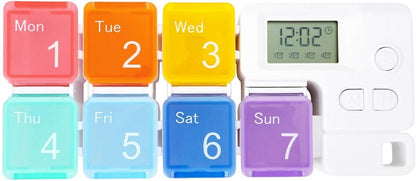 Portable Travel Vitamins Medicine Box Case-7 Days Pill Dispenser Organizer with Reminder Alarm