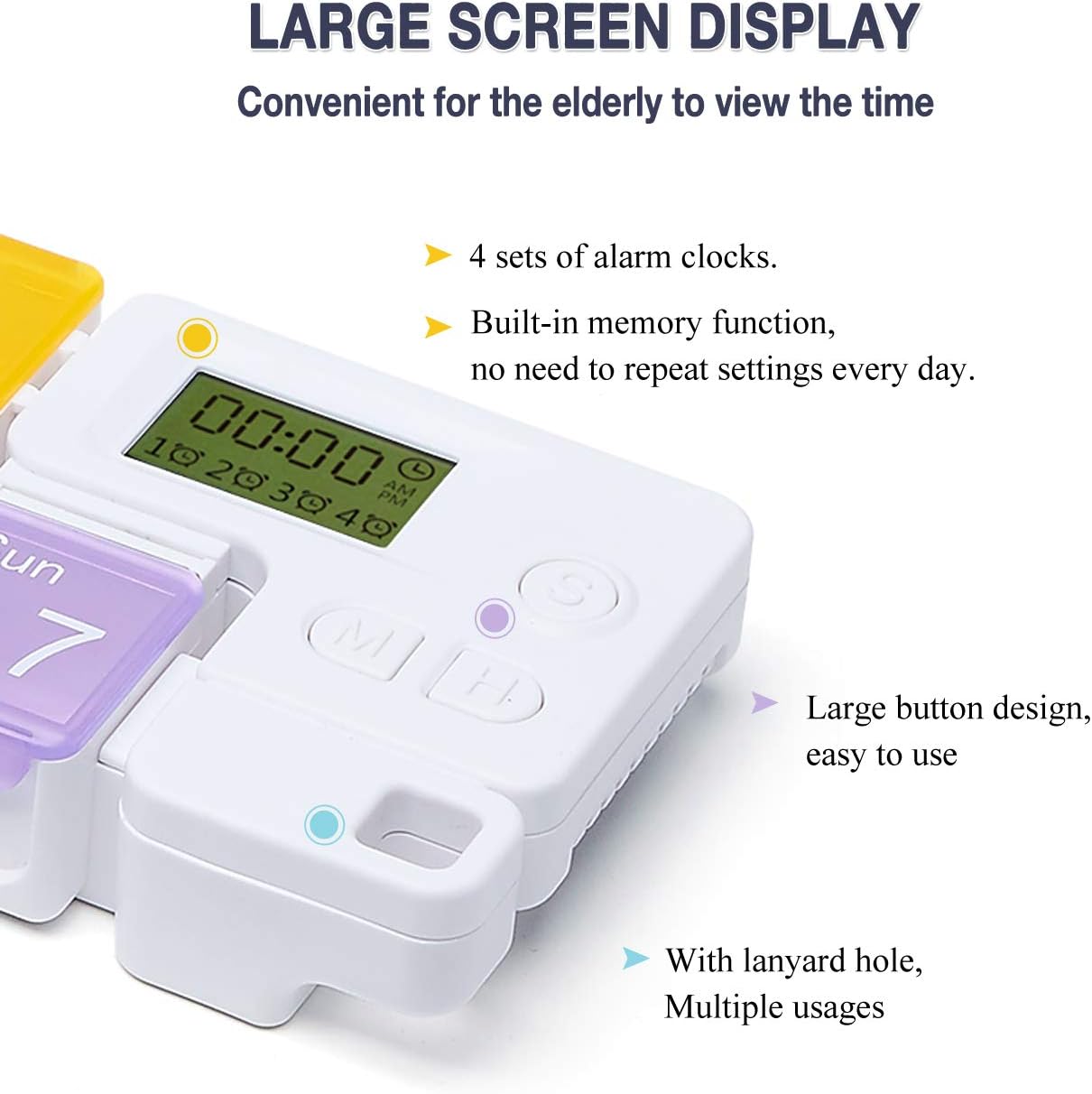 Portable Travel Vitamins Medicine Box Case-7 Days Pill Dispenser Organizer with Reminder Alarm